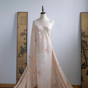 XYLN044 - Leno silk fabric with beautiful prints, A girl from the Tang Dynasty, 114cm wide by the yard