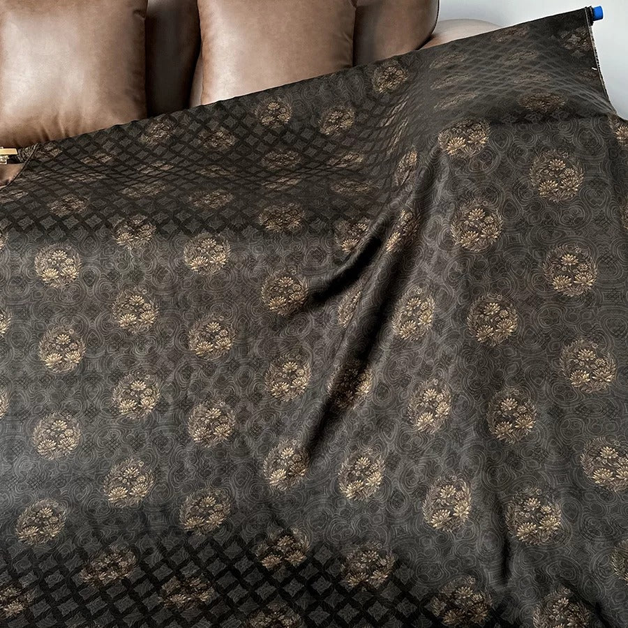 格上缠金 Mud Silk fabric, Jacquard HUALUO, 25 momme 110cm wide by the Yard