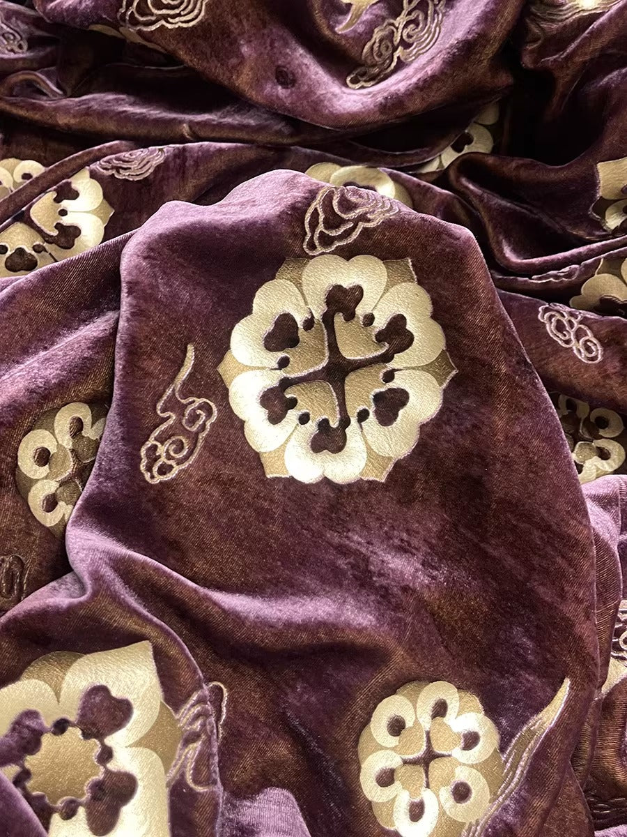 XYYHSR013 - Hot Stamping Metallic Silk Velvet Fabric, 138cm wide by the Yard