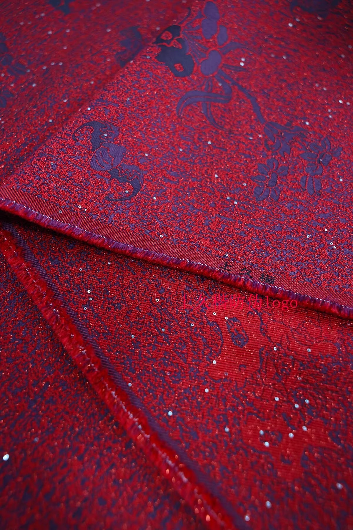 SJKSM016- Jacquard silk wool blend fabric, 57 momme ,deep red, 135cm wide by the yard