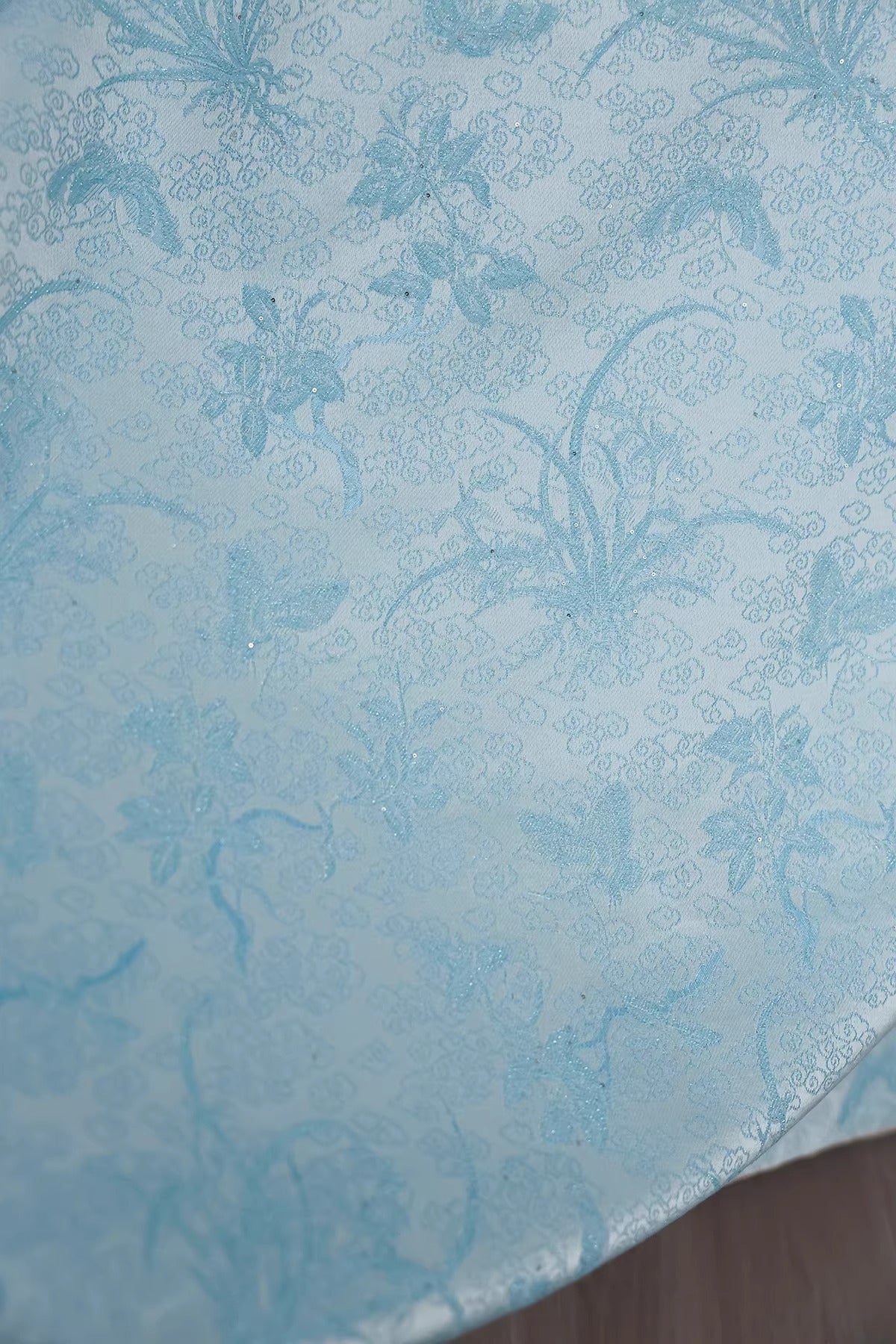 SJKSM005- Jacquard silk wool blend fabric,  54 momme ,pale blue, 135cm wide by the yard