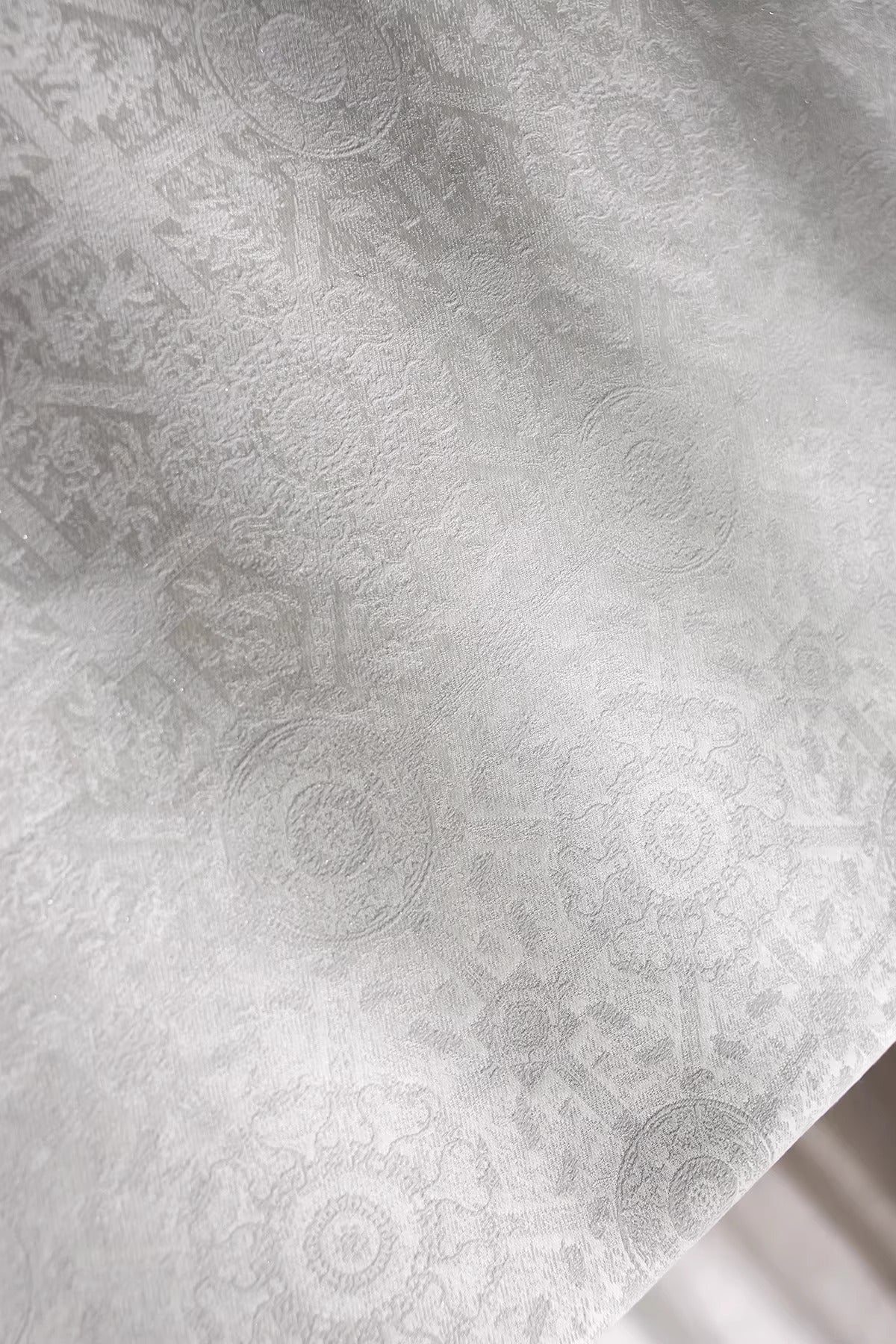 SJKSM009- Jacquard silk wool blend fabric,  45 momme ,white , 135cm wide by the yard