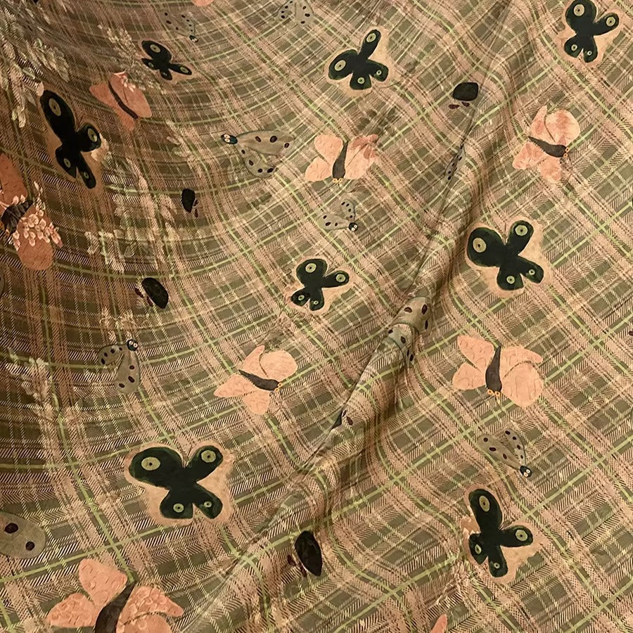 XYHYS 昆虫世界- Jacquard HUALUO Hongyunsha silk fabric, 25 momme openwork texthture, 110cm by e Yard