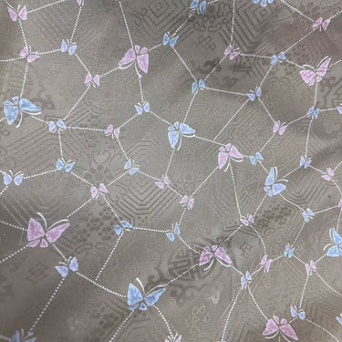 XYLN046 - Leno silk fabric with beautiful prints, blue and pink butterfly, 114cm wide by the yard