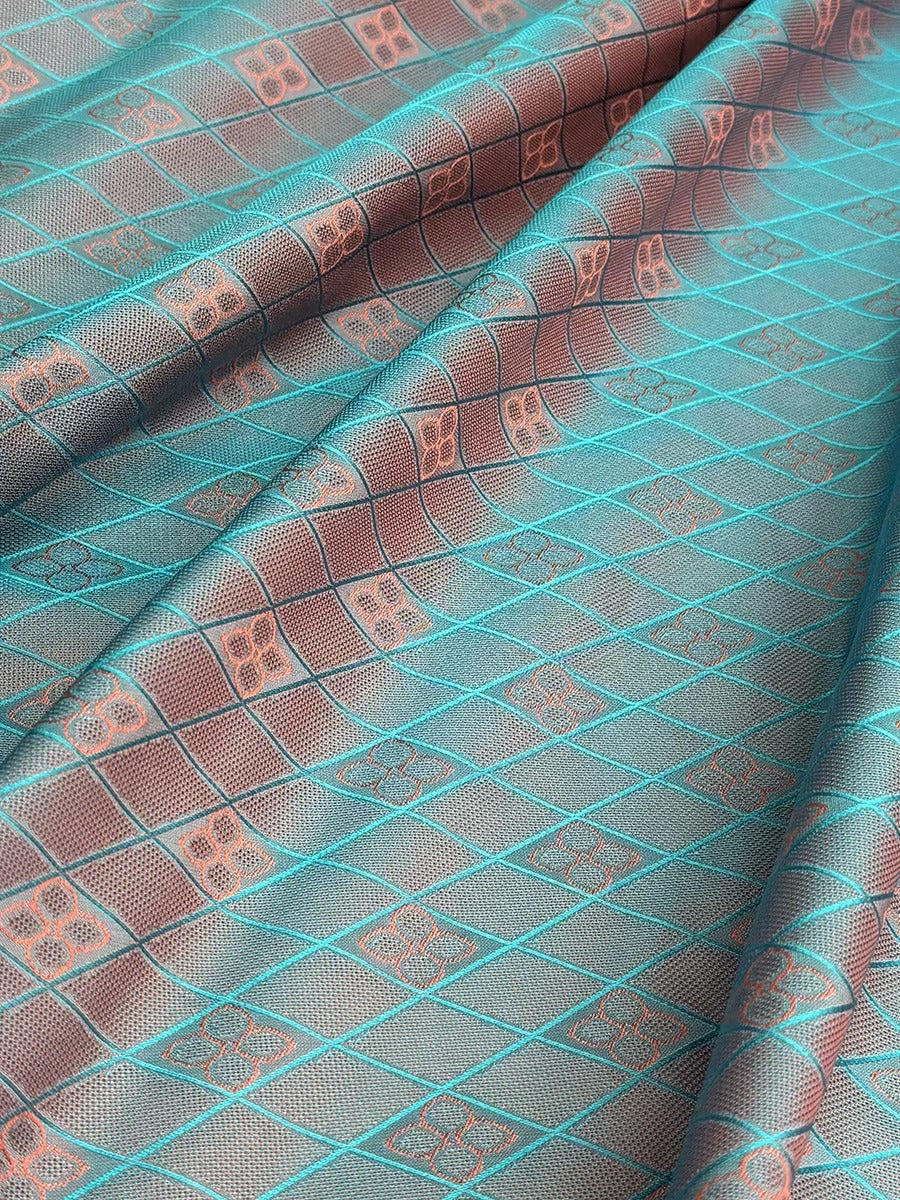 李德喜。四经八纬色织罗XYLN001 - Leno silk fabric, red and blue rhombus,  25 momme 114cm wide by the yard