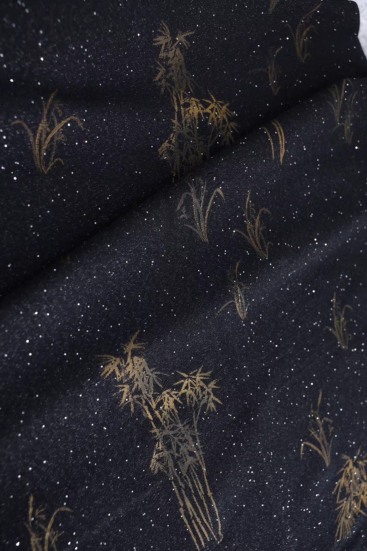 SJKSM010- Jacquard silk wool blend fabric,  53 momme ,ink black, 135cm wide by the yard