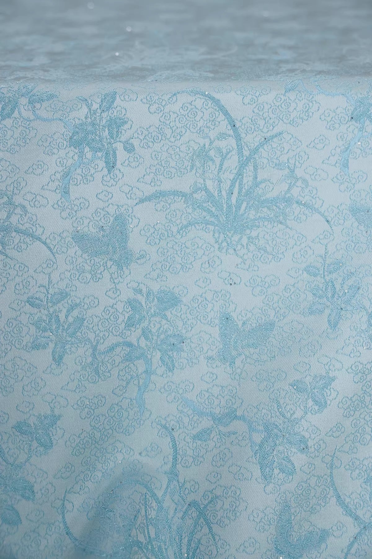 SJKSM005- Jacquard silk wool blend fabric,  54 momme ,pale blue, 135cm wide by the yard
