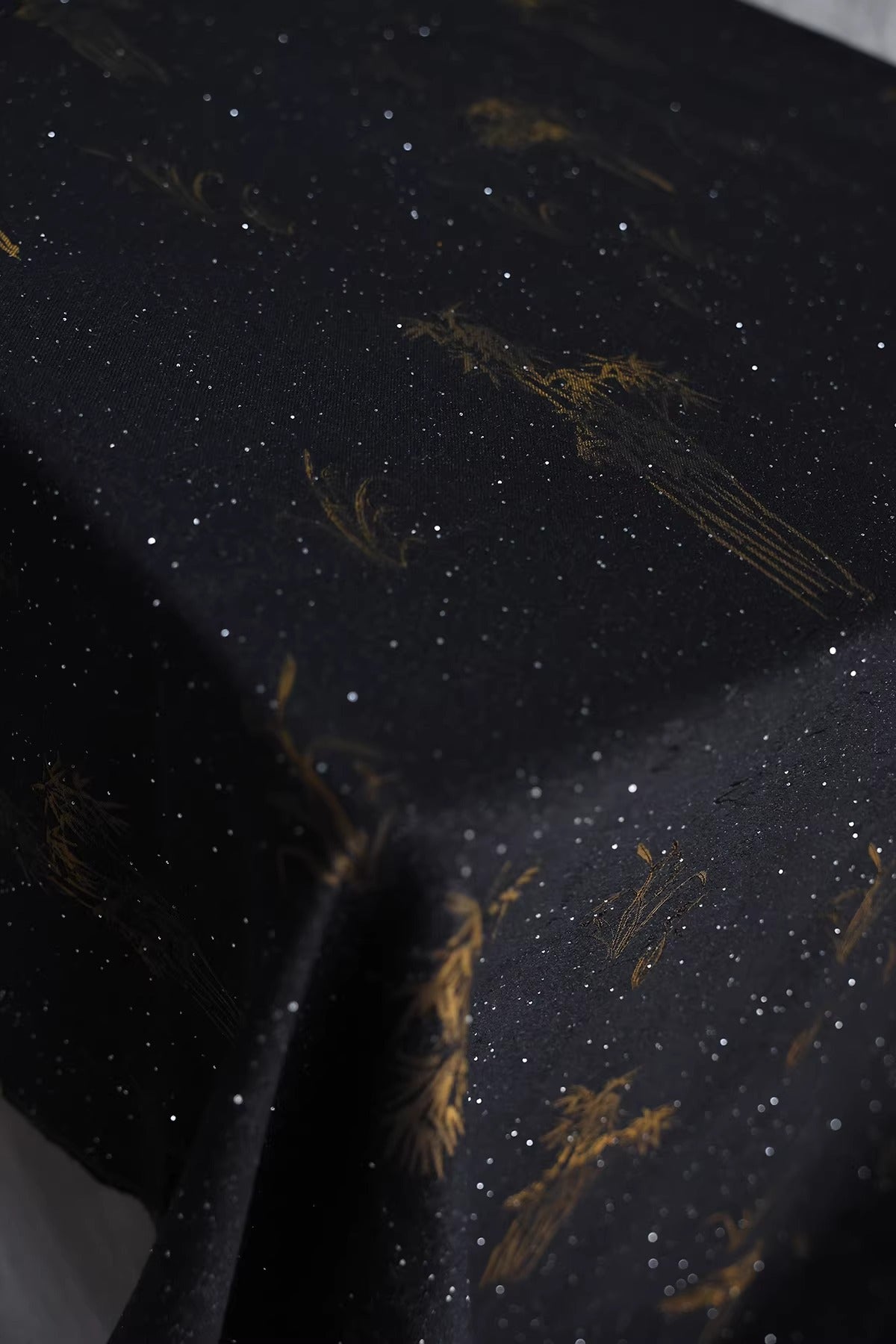 SJKSM010- Jacquard silk wool blend fabric,  53 momme ,ink black, 135cm wide by the yard