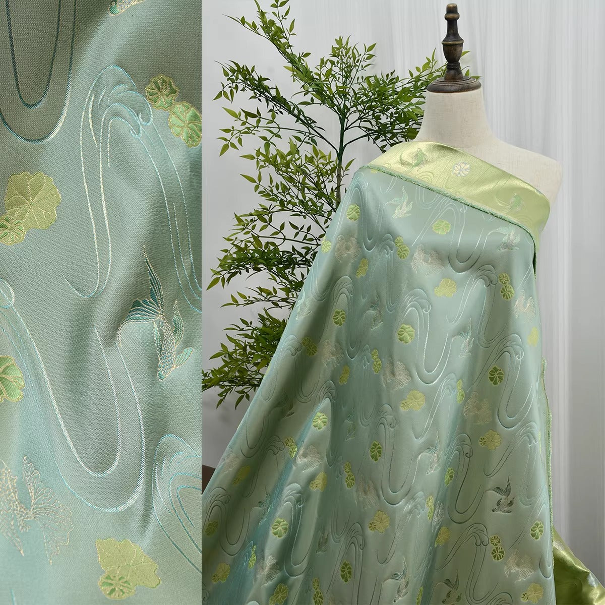 XYLDXSJ 金鱼 - Gilt-Thread Song Brocade 织金宋锦, 38 momme 140cm wide by the yard