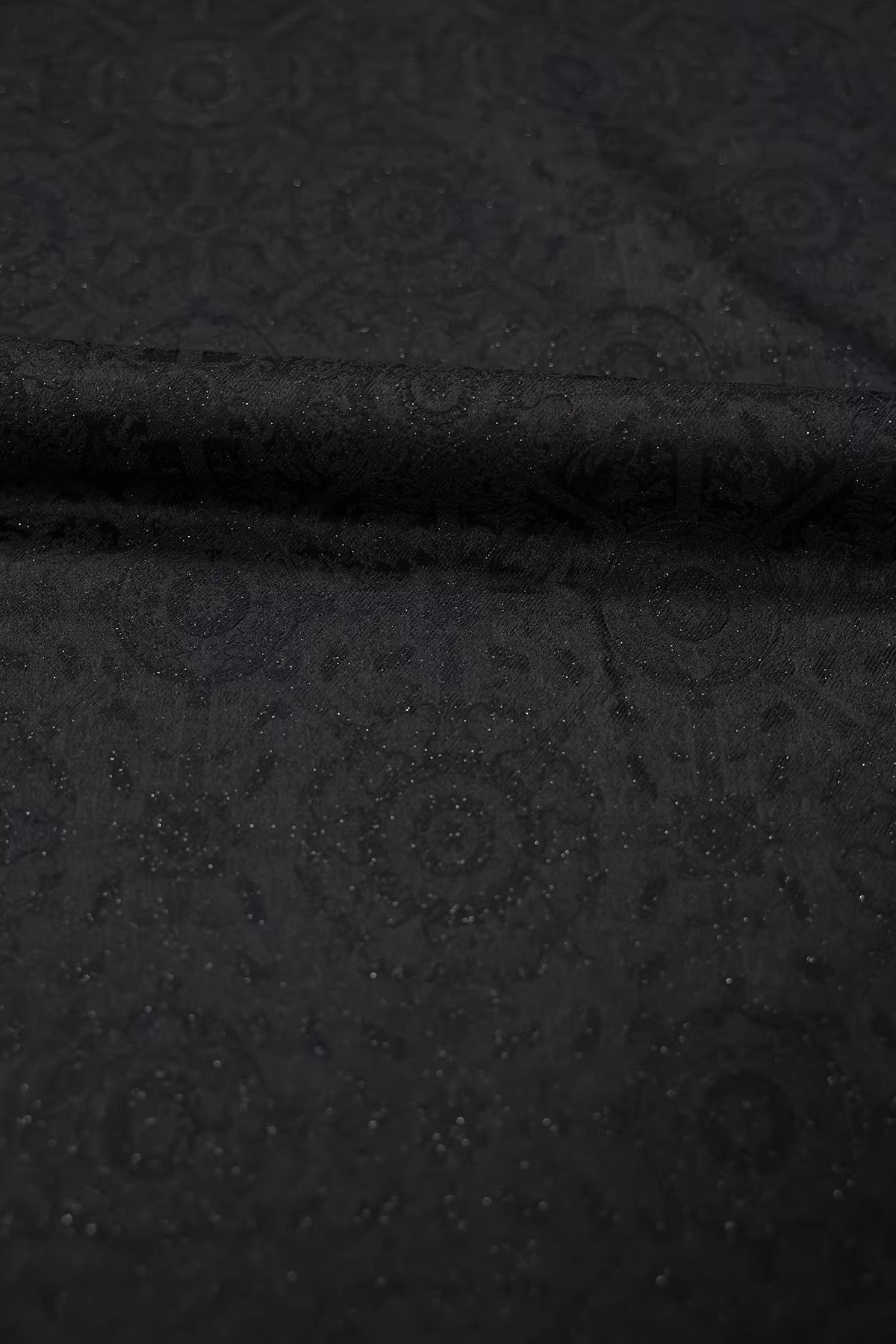 SJKSM012- Jacquard silk wool blend fabric, 45 momme ,black, 135cm wide by the yard