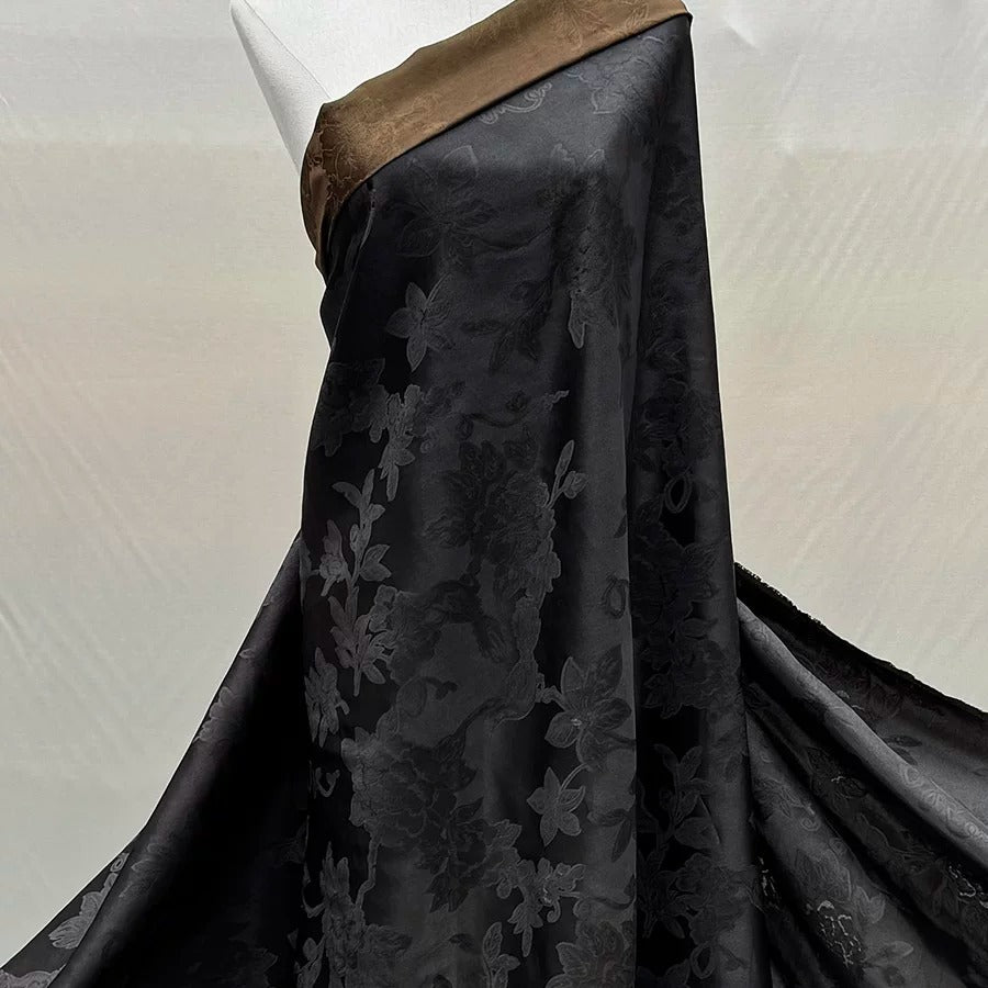 缠枝牡丹 Mud Silk fabric, Jacquard HUALUO, 25 momme 110cm wide by the Yard