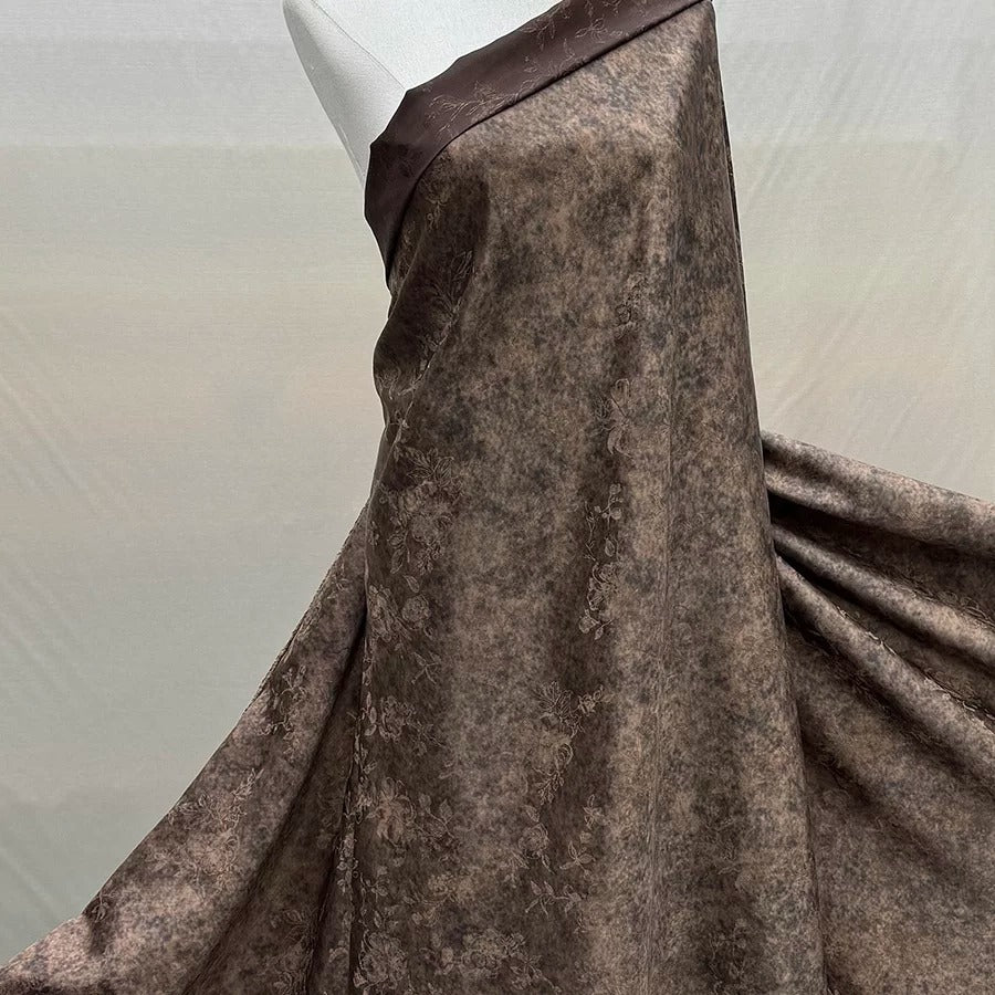 铁锈染古铜色 Mud Silk fabric, Jacquard HUALUO, 25 momme 110cm wide by the Yard