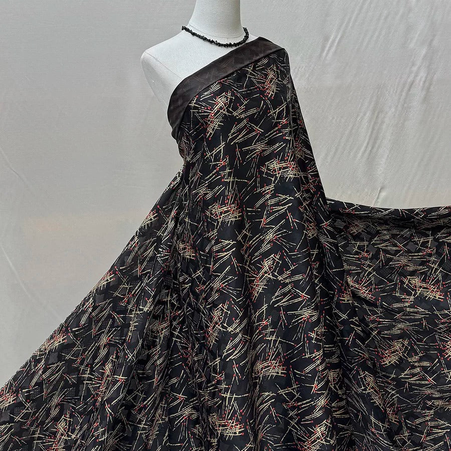 复古火柴   Mud Silk fabric, Jacquard HUALUO, 25 momme 110cm wide by the Yard