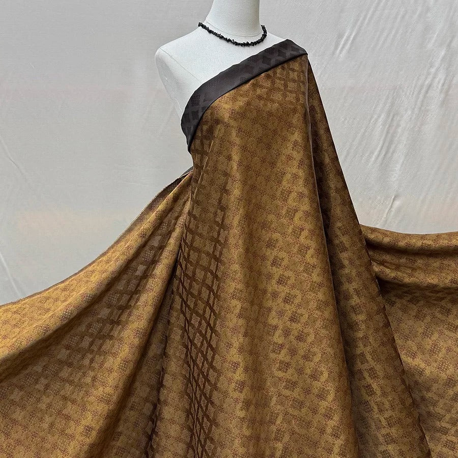 十字团花   Mud Silk fabric, Jacquard HUALUO, 25 momme 110cm wide by the Yard