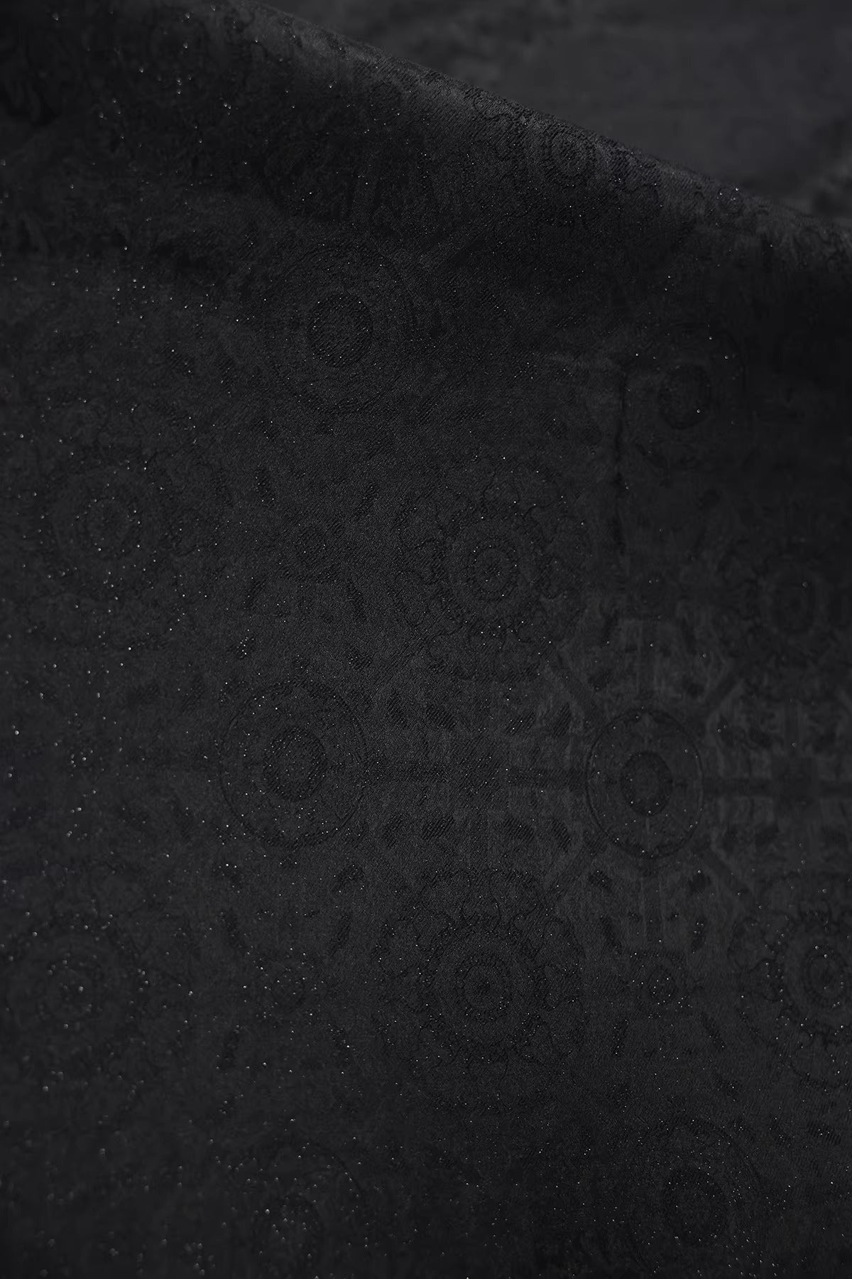 SJKSM012- Jacquard silk wool blend fabric, 45 momme ,black, 135cm wide by the yard