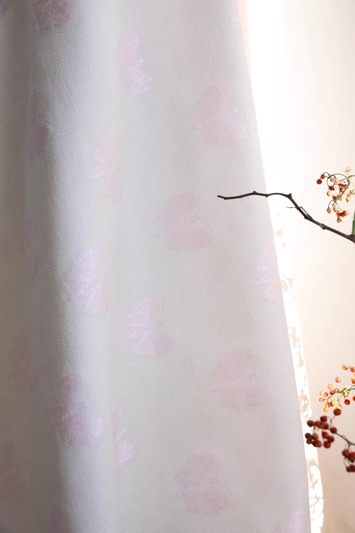 SJKSM014- Jacquard silk wool blend fabric, 45 momme ,butterfly light pink, 135cm wide by the yard