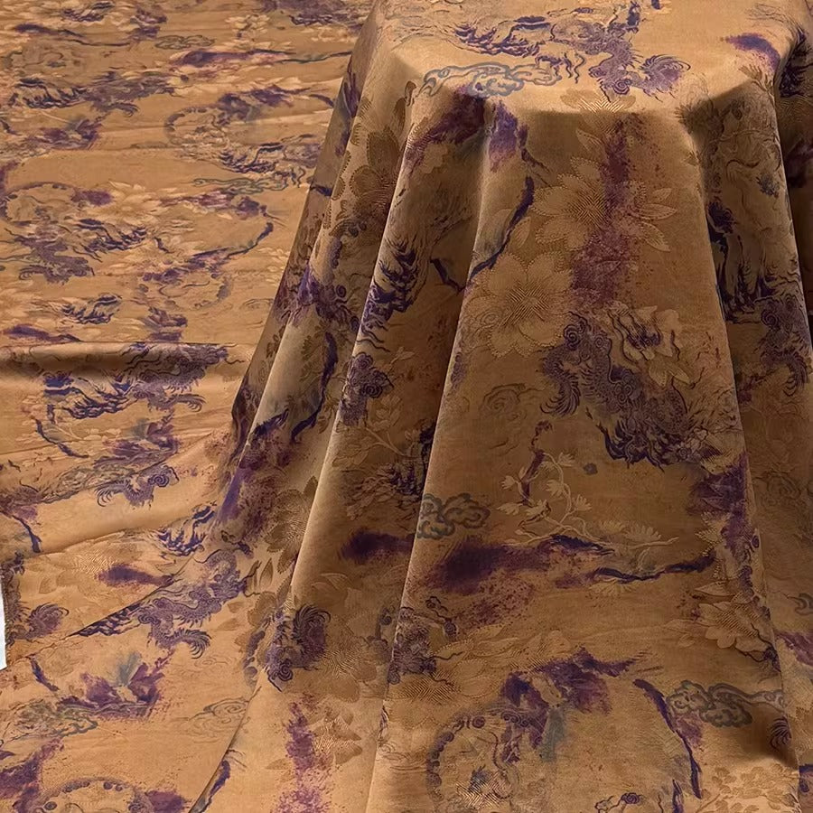 XYHYS 紫龙纹- Jacquard HUALUO Hongyunsha silk fabric, 25 momme openwork texthture, 110cm by e Yard
