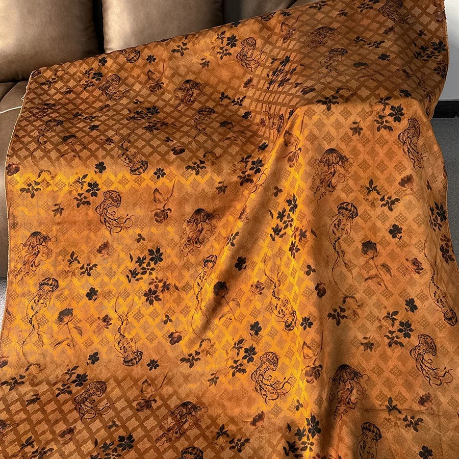 水母  Mud Silk fabric, Jacquard HUALUO, 25 momme 110cm wide by the Yard