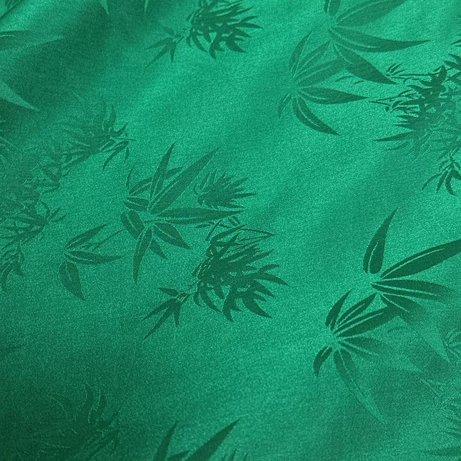 绿色竹叶 Mud Silk fabric, Jacquard HUALUO, 25 momme 110cm wide by the Yard