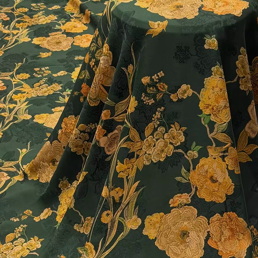 XYHYS 墨底牡丹- Jacquard HUALUO Hongyunsha silk fabric, 25 momme openwork texthture, 110cm by e Yard