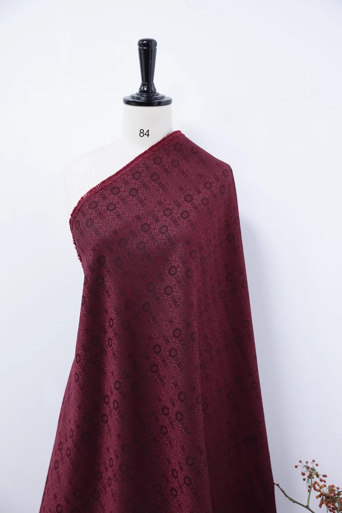 SJKSM004- Jacquard silk wool blend fabric,  45 momme ,wine red 135cm wide by the yard