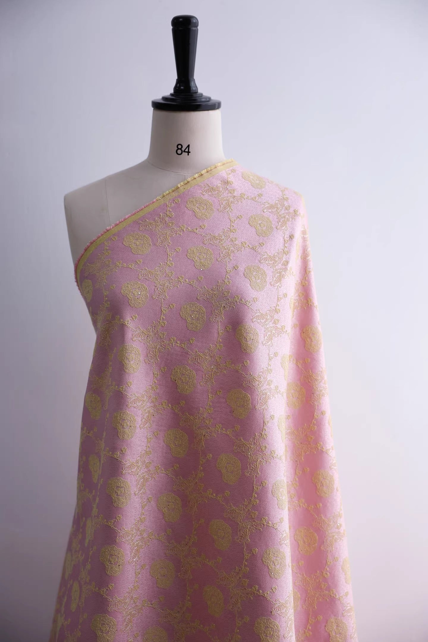 SJKSM007- Jacquard silk wool blend fabric,  53 momme , pink , 130cm wide by the yard