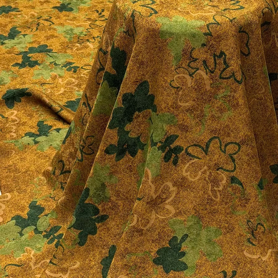 XYHYS 黄底绿叶- Jacquard HUALUO Hongyunsha silk fabric, 25 momme openwork texthture, 110cm by e Yard