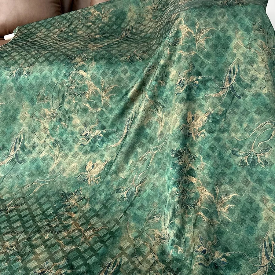 翠谷兰生 Mud Silk fabric, Jacquard HUALUO, 25 momme 110cm wide by the Yard