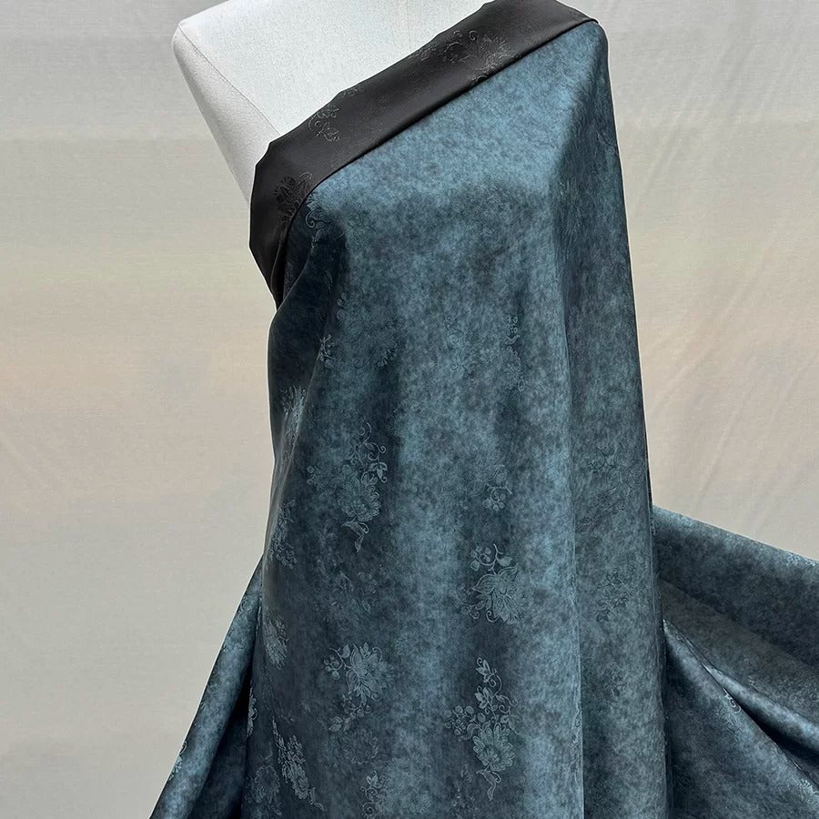 铁锈染蓝 Mud Silk fabric, Jacquard HUALUO, 25 momme 110cm wide by the Yard