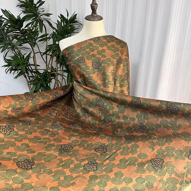XYHYS 葫芦- Jacquard HUALUO Hongyunsha silk fabric, 25 momme openwork texture, 110cm by the Yard