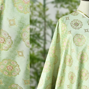 XYLDXSJ 如意团花纹绿色 - Gilt-Thread Song Brocade 织金宋锦, 38 momme 140cm wide by the yard