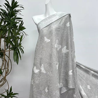 XYLN050 - Leno silk fabric with beautiful prints,  butterfly, 114cm wide by the yard