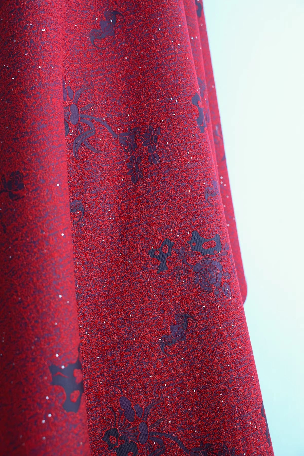 SJKSM016- Jacquard silk wool blend fabric, 57 momme ,deep red, 135cm wide by the yard