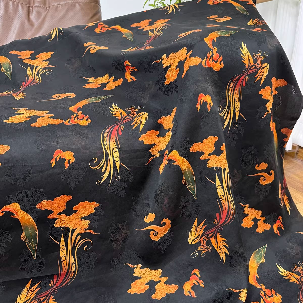 XYHYS 凤凰祥云- Jacquard HUALUO Hongyunsha silk fabric, 26 momme openwork texture, 110cm by the Yard