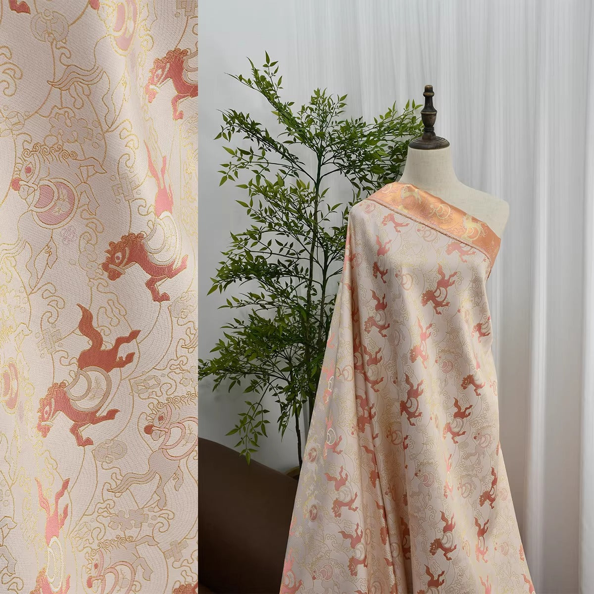 XYLDXSJ 马踏浪花 - Gilt-Thread Song Brocade 织金宋锦, 38 momme 140cm wide by the yard