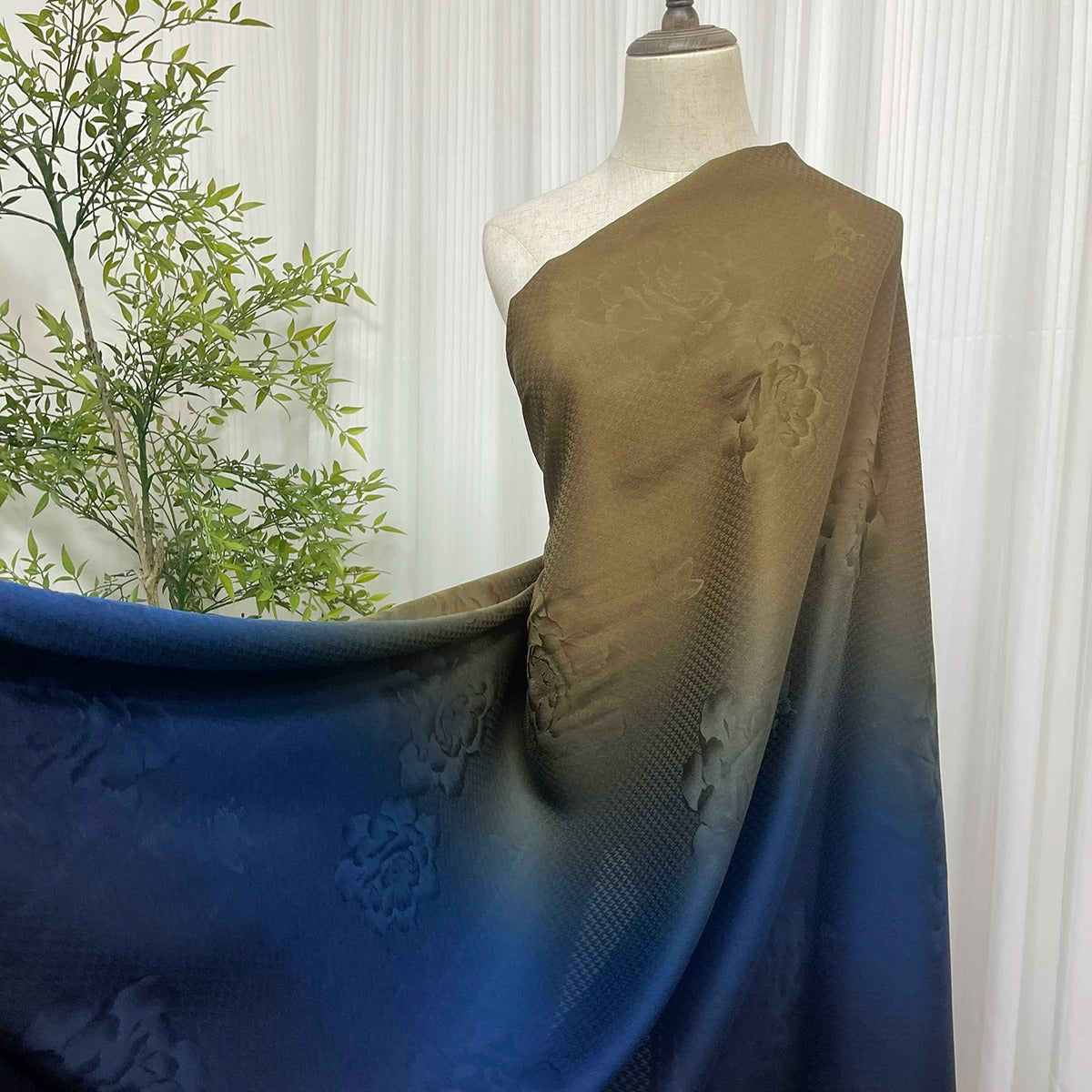 XYQLJB - Plant dyed HongYunSha Silk fabric, Openwork HUALUO, 25 momme 110cm wide by the Yard