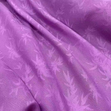 XYLN031 - Leno silk fabric, Gold weave, Purple bamboo leaves, 114cm wide by the yard