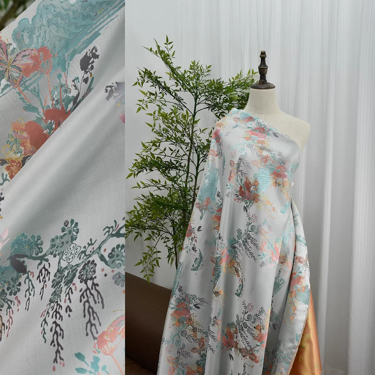 XYLDXSJ 风景蝴蝶 - Gilt-Thread Song Brocade 织金宋锦, 38 momme 140cm wide by the yard