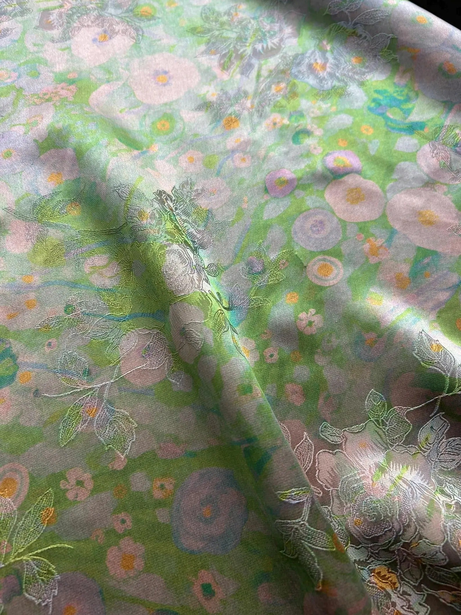 YOULH - Handmade 25 Momme HUALUO Jacquard Mud Silk Fabric (Openwork texture) - 112cm by the Yard