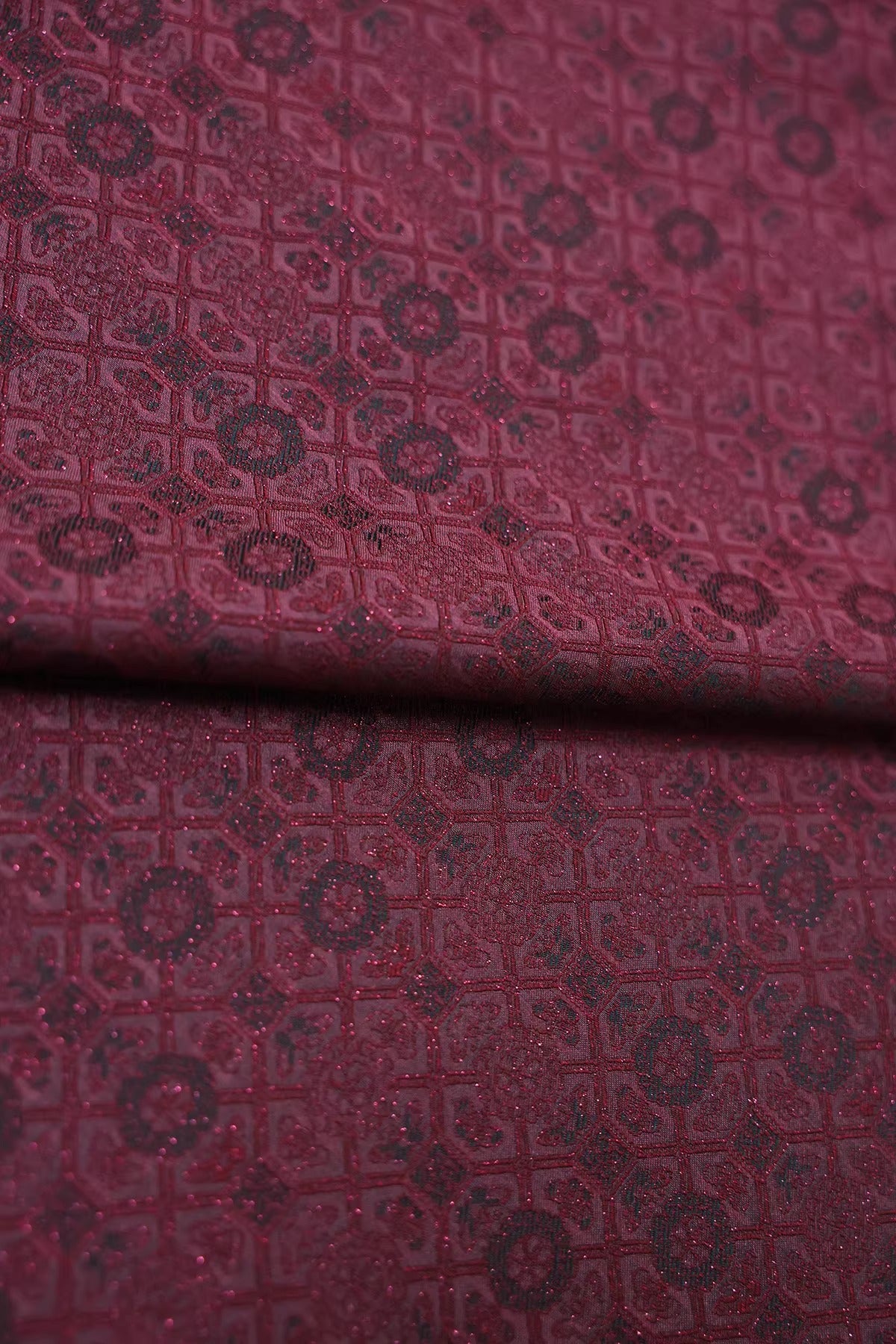 SJKSM004- Jacquard silk wool blend fabric,  45 momme ,wine red 135cm wide by the yard