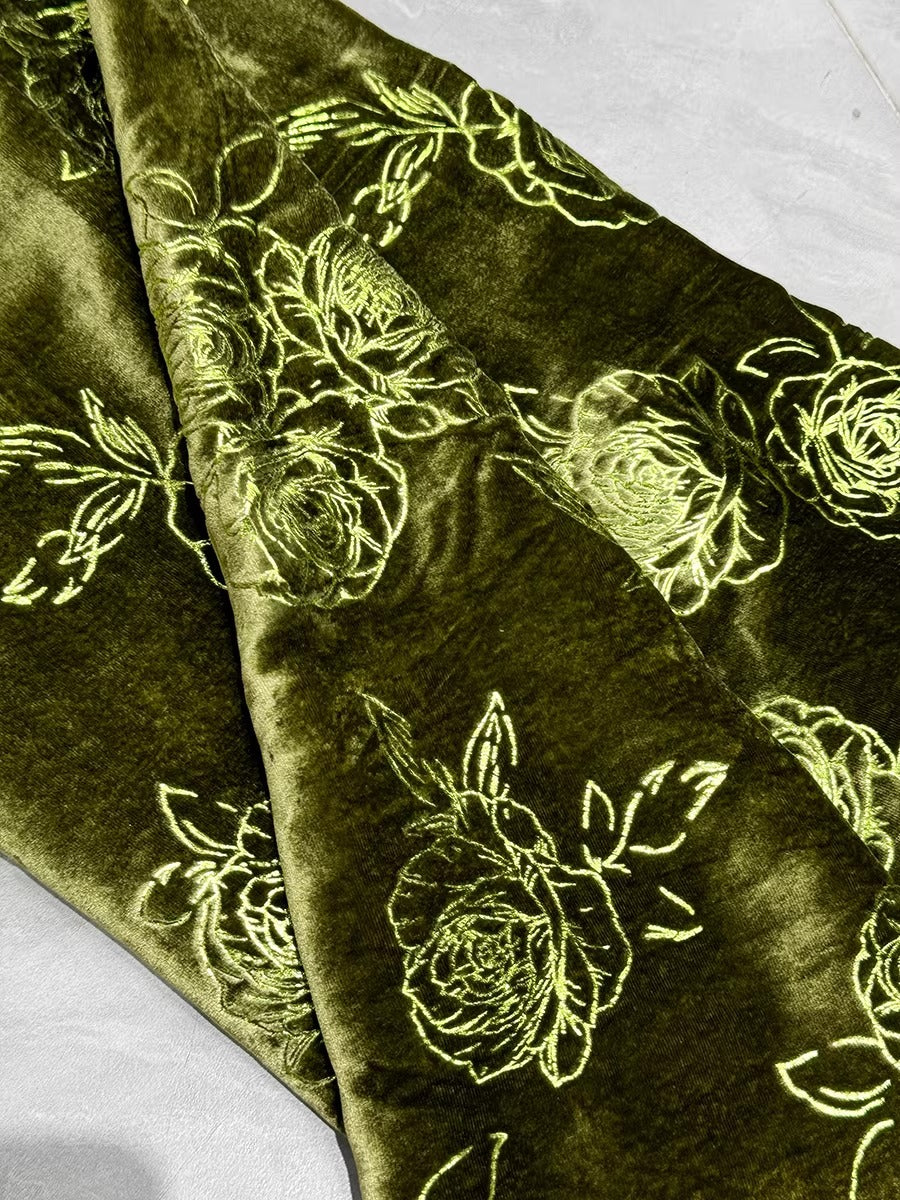 XYYHSR012 - Hot Stamping Metallic Silk Velvet Fabric, 140cm wide by the Yard