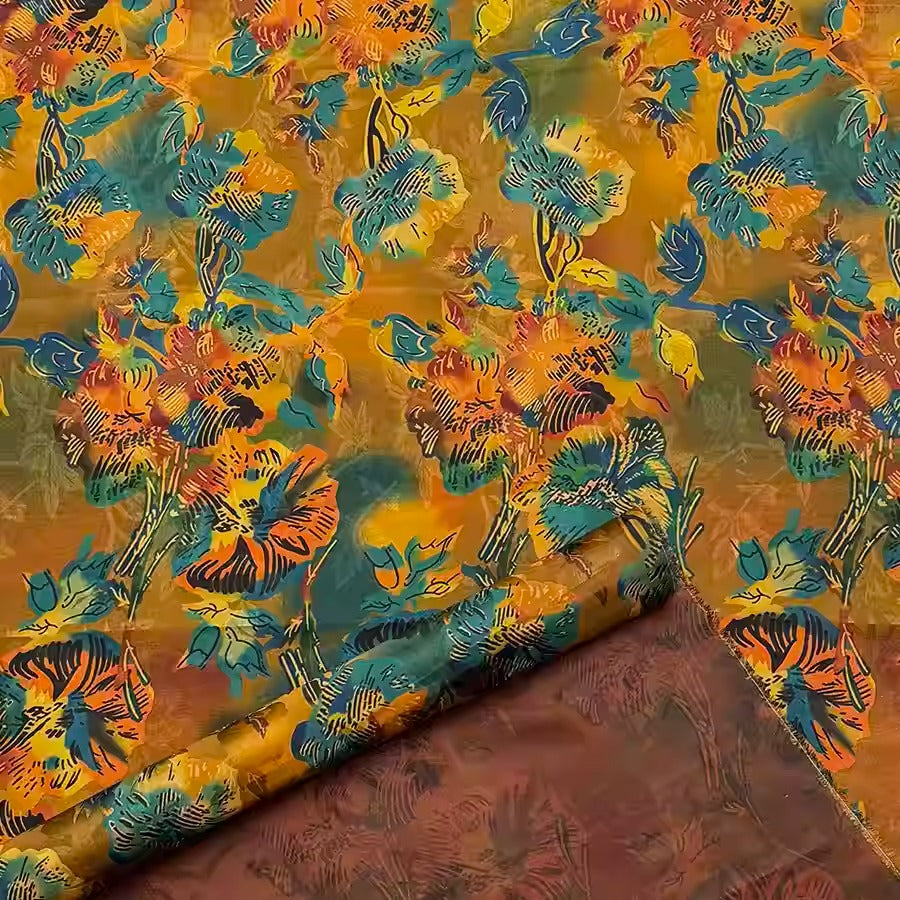 XYHYS 乱影- Jacquard HUALUO Hongyunsha silk fabric, 25 momme openwork texthture, 110cm by e Yard