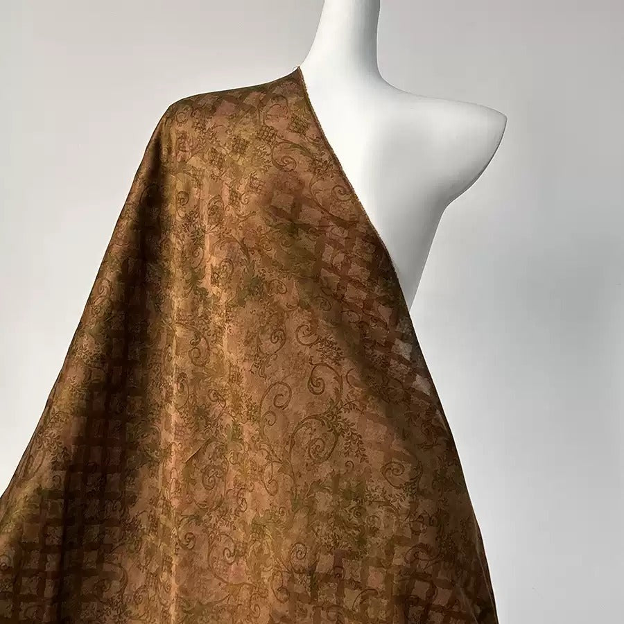暗夜蔓纱  Mud Silk fabric, Jacquard HUALUO, 25 momme 110cm wide by the Yard