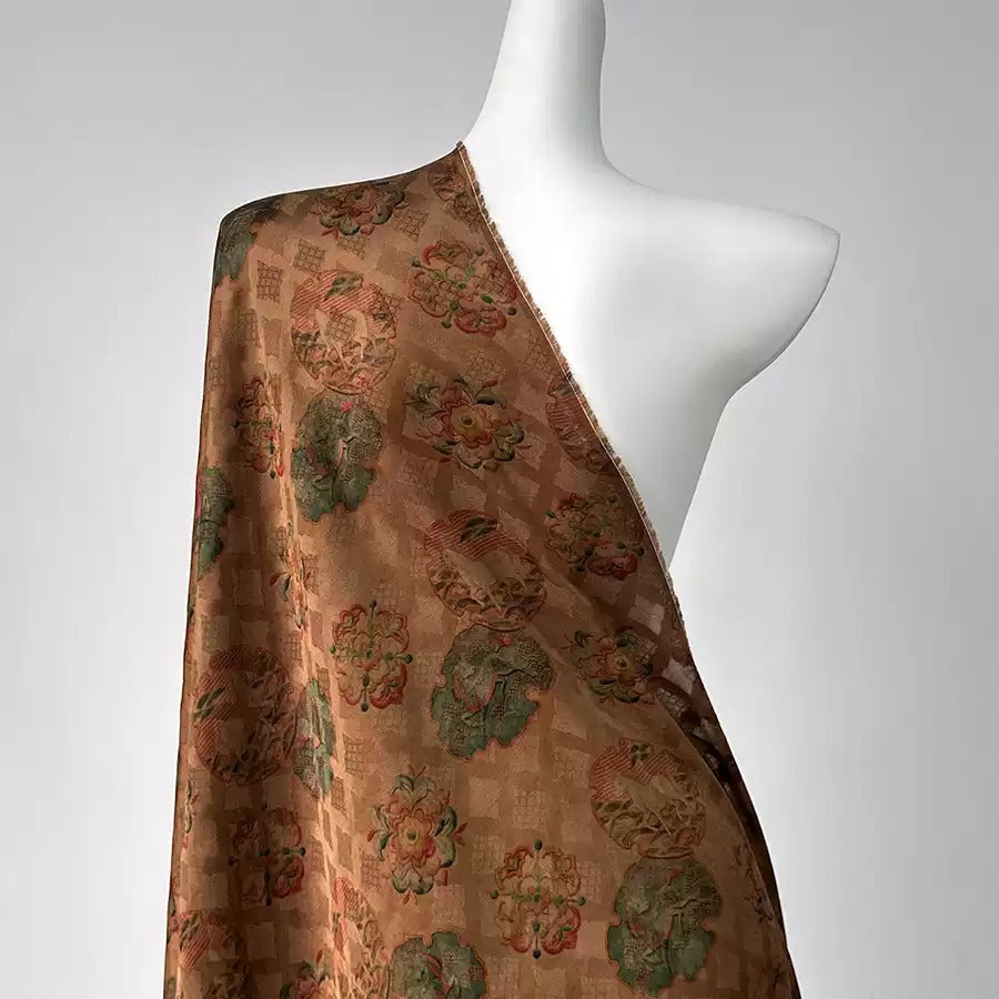 福鹿双全 Mud Silk fabric, Jacquard HUALUO, 25 momme 110cm wide by the Yard
