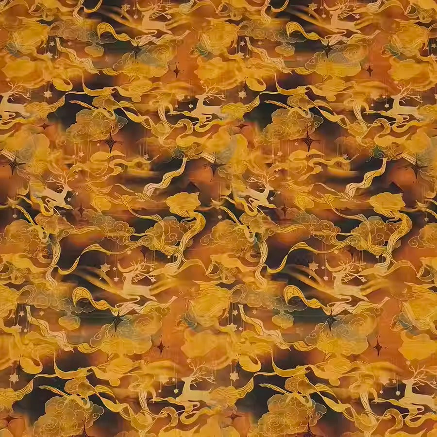 XYHYS 云丝祥鹿- Jacquard HUALUO Hongyunsha silk fabric, 25 momme openwork texthture, 110cm by e Yard