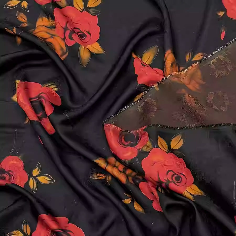 XYHYS 炙红玫瑰- Jacquard HUALUO Hongyunsha silk fabric, 25 momme openwork texthture, 110cm by e Yard