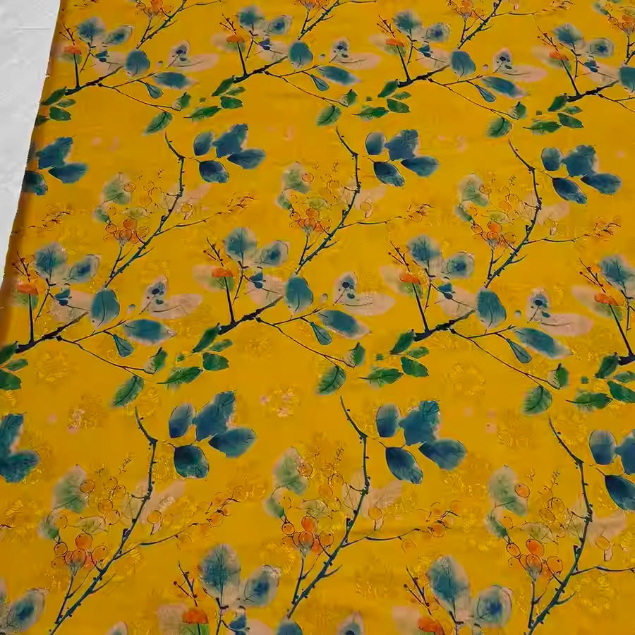 XYHYS 春韵花枝- Jacquard HUALUO Hongyunsha silk fabric, 25 momme openwork texthture, 110cm by e Yard