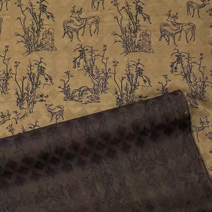 松鹤图  Mud Silk fabric, Jacquard HUALUO, 25 momme 110cm wide by the Yard