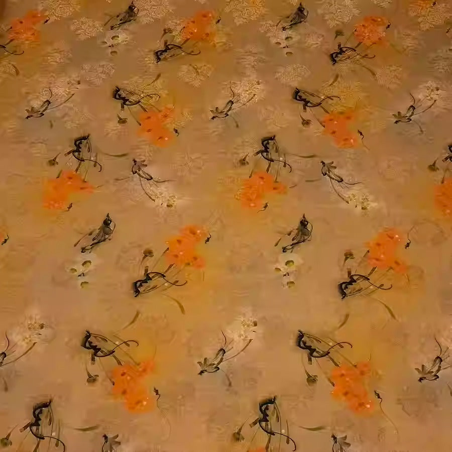 XYHYS 晕染橙花- Jacquard HUALUO Hongyunsha silk fabric, 25 momme openwork texthture, 110cm by e Yard