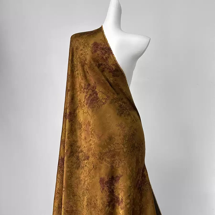 鎏金松华   Mud Silk fabric, Jacquard HUALUO, 25 momme 110cm wide by the Yard